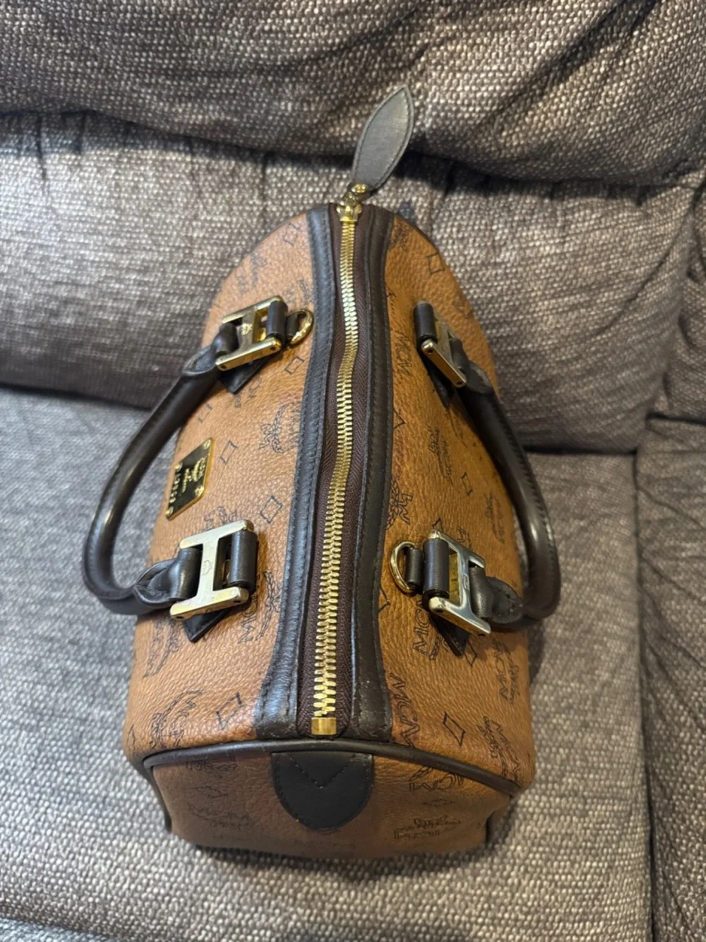 MCM Cognac Visetos Brown Boston with Black Handles and Gold Hardware - Picture 7 of 12